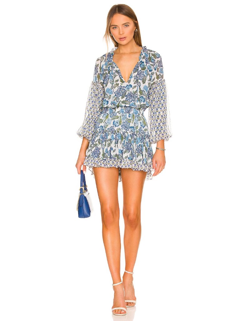 Misa Los Angeles Elisabetta Dress In Flora Azulia And Pura Vida Blue